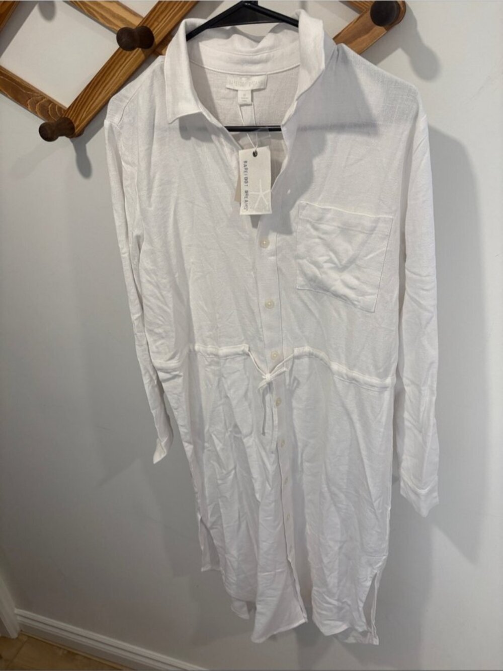 Barefoot Dreams Malibu Collection Long Sleeve Sleep Shirtdress in white - Picture 2 of 8